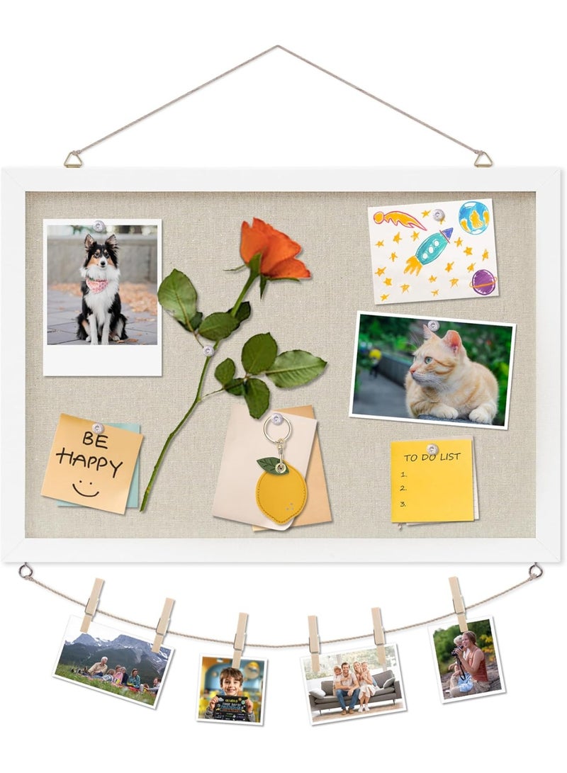 Cork Board with Linen White,Bulletin Board 30 cm x 40 cm Hanging Corkboards for Office Home School Message Board or Vision Board Decoration - Image 1